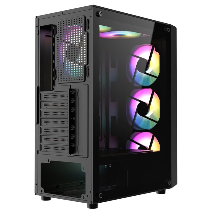Cit Blade Black ATX Gaming Case with Tempered Glass Panels with 70 Percent Tint with 6 x Inner-Ring ARGB Fans and 6-Port Hub - Image 5