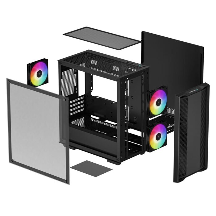 DeepCool CC360 ARGB, Black, Mini Tower Chassis w/ Tempered Glass Window, 3x 120mm ARGB Fans, USB 3.0, mATX/mITX - Image 6
