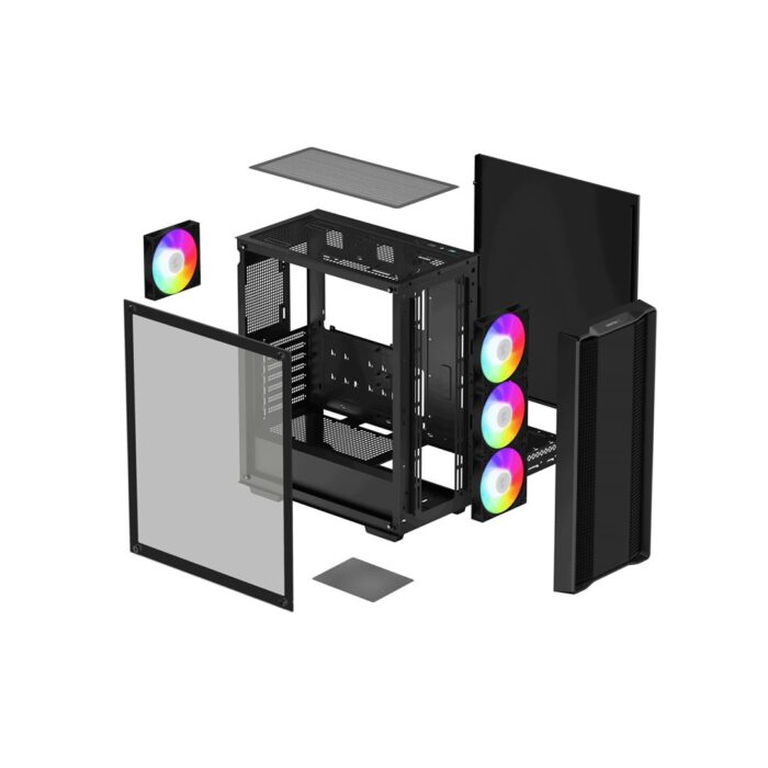 DeepCool CC560 ARGB V2 Case, Gaming, Black, Mid Tower, Abundant Airflow Performance, ARGB LED Fans - Image 3