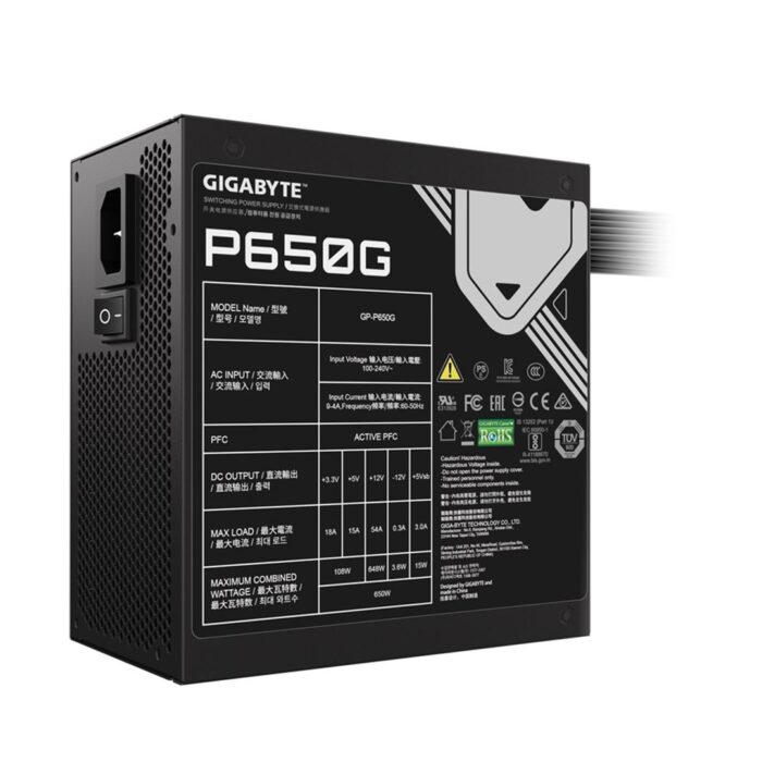GIGABYTE P650G 650W 2 GIGABYTE P650G 650W PSU, 120mm Silent Hydraulic Bearing Fan, 80 PLUS Gold, Non Modular, UK Plug, 100% Japanese Capacitors, - Image 4