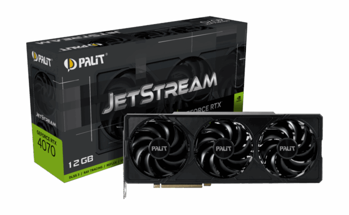 Palit RTX4070 JetStream, PCIe4, 12GB DDR6X, HDMI, 3 DP, 2475MHz Clock - Image 1