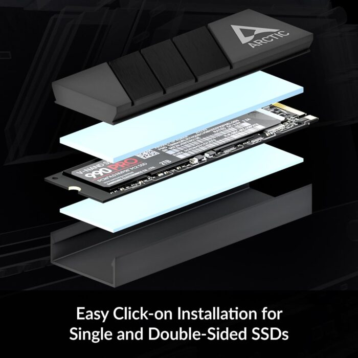 Arctic M2 Pro (Black) M.2 SSD Heatsink, For Single & Double Sided M.2 2280 Modules, Thermal Pads Included - Image 2