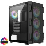 CIT Neo ATX Gaming Case Black 6 Port Hub PWM & 4x ARGB CiT Tornado Dual-Ring Infinity Fans