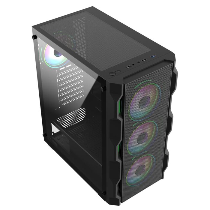 CIT Neo 2 CIT Neo ATX Gaming Case Black 6 Port Hub PWM & 4x ARGB CiT Tornado Dual-Ring Infinity Fans - Image 4