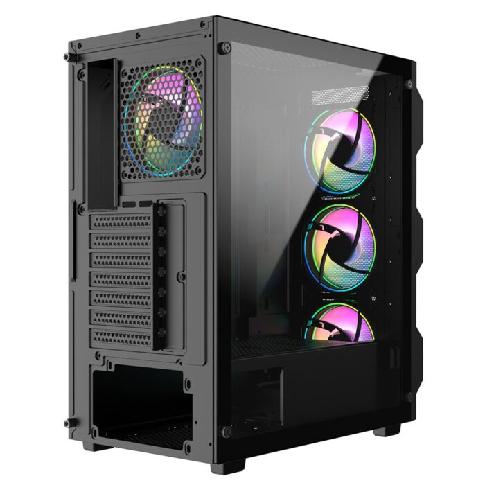 CIT Neo 4 CIT Neo ATX Gaming Case Black 6 Port Hub PWM & 4x ARGB CiT Tornado Dual-Ring Infinity Fans - Image 6