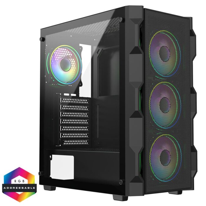 CIT Neo CIT Neo ATX Gaming Case Black 6 Port Hub PWM & 4x ARGB CiT Tornado Dual-Ring Infinity Fans - Image 1