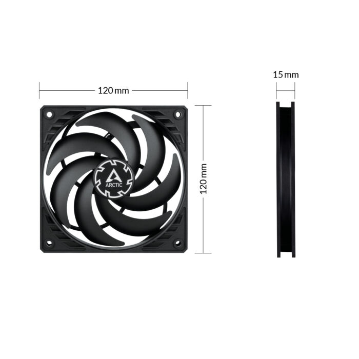 P12_Slim_PWM_PST_dimensions Arctic P12 Slim 12cm Pressure Optimised PWM PST Case Fan, Black, Fluid Dynamic, 300-2100 RPM - Image 2