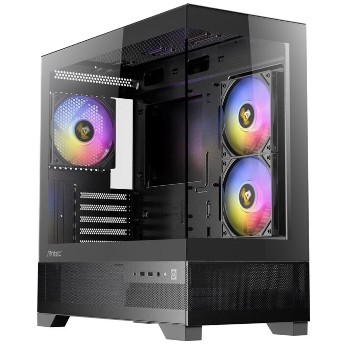 ANTEC CX500M Antec CX500M RGB Gaming Case w/ Glass Side & Front, Micro ATX, 3x RGB Fans, LED Button, 410mm GPU Support, USB-C, Black - Image 1