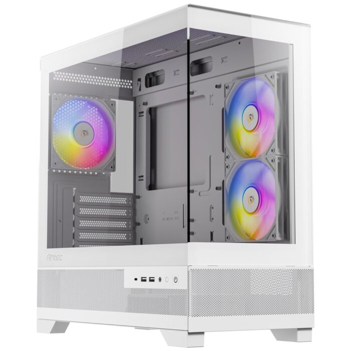 ANTEC CX500M white Antec CX500M RGB Gaming Case w/ Glass Side & Front, Micro ATX, 3x RGB Fans, LED Button, 410mm GPU Support, USB-C, White - Image 1