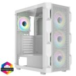 CIT Neo ATX Gaming Case White 6 Port Hub PWM & 4x ARGB CiT Tornado Dual-Ring Infinity Fans.