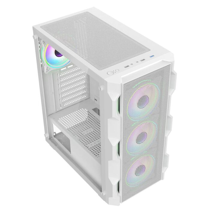 CIT Neo ATX Gaming Case White 6 Port Hub PWM & 4x ARGB CiT Tornado Dual-Ring Infinity Fans. - Image 2
