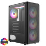 Cit Delta Black ATX Gaming Case with MeshABS Front, Tempered Glass Side, 6 x Inner-Ring ARGB Fans