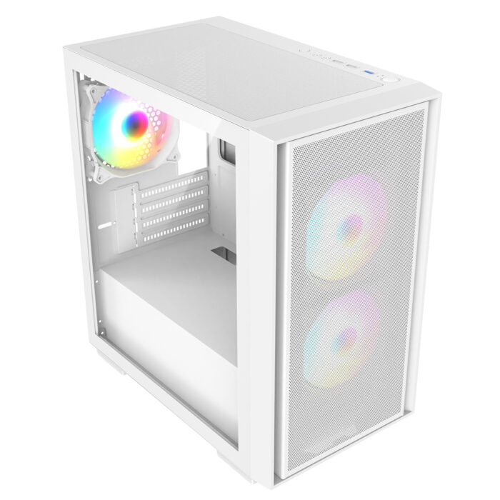 Cit Level 4 White Micro-ATX Mesh PC Gaming Case with 3 x 120mm RGB Rainbow Fans - Image 2