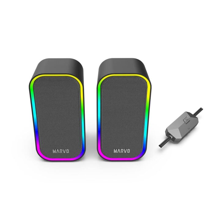 Marvo Scorpion SG-285 Havoc 20 Gaming Speakers, Stereo Sound, 3.5mm and USB Connection, 5 RGB Lighting Modes, 6w, Black - Image 3