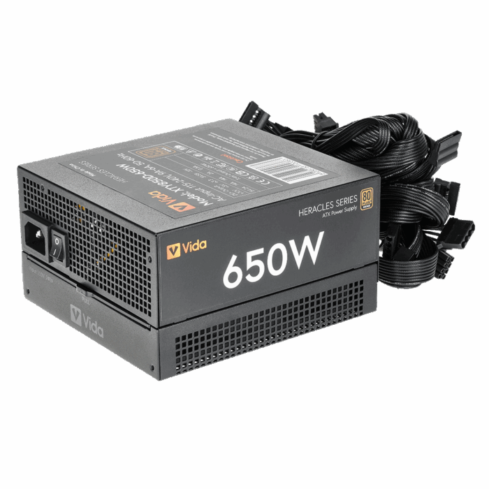 Vida 650W Heracles Black ATX Gaming PSU, 80+ Bronze, 14cm Ultra-Quiet FDM Fan, Flat Black Cables - Image 3