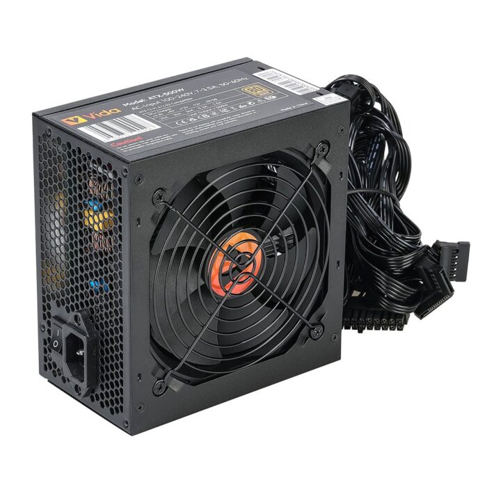 Vida 500W Vida 500W ATX PSU, 80+ Bronze, Fluid Dynamic Ultra-Quiet Fan, PCIe, Flat Black Cables - Image 1