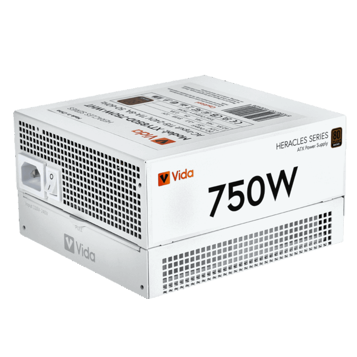 Vida 750W Heracles White Vida 750W Heracles White ATX Gaming PSU, 80+ Bronze, 14cm Ultra-Quiet FDM Fan, Flat White Cables - Image 2