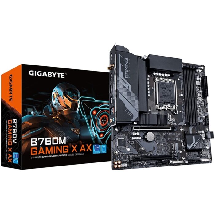 Gigabyte B760M GAMING X AX Intel 1700 Socket Motherboard, Micro-ATX, 4x DDR5, 2.5GbE LAN, Wi-Fi 6E - Image 1