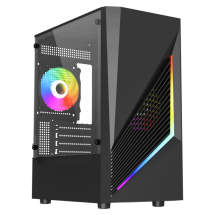 Vida Genesis Black ARGB Gaming Case w/ Glass Window, Micro ATX, 2x ARGB Fans, Front ARGB Strip