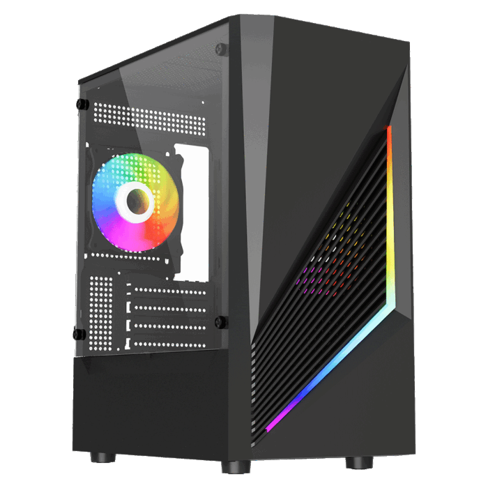 Vida Genesis Black Vida Genesis Black ARGB Gaming Case w/ Glass Window, Micro ATX, 2x ARGB Fans, Front ARGB Strip - Image 1