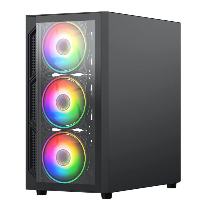 Vida Lucid Black ARGB Gaming Case w/ Glass Front & Side, Micro ATX, 4x ARGB Infinity Fans - Image 3