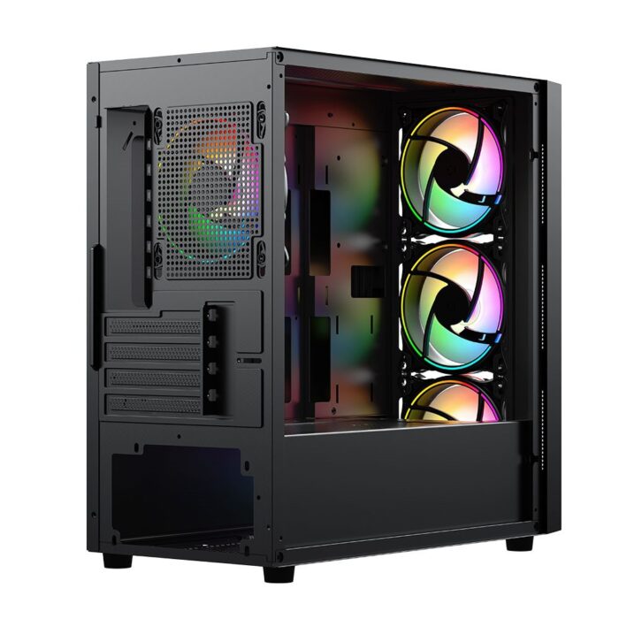 Vida Lucid Black ARGB Gaming Case w/ Glass Front & Side, Micro ATX, 4x ARGB Infinity Fans - Image 4