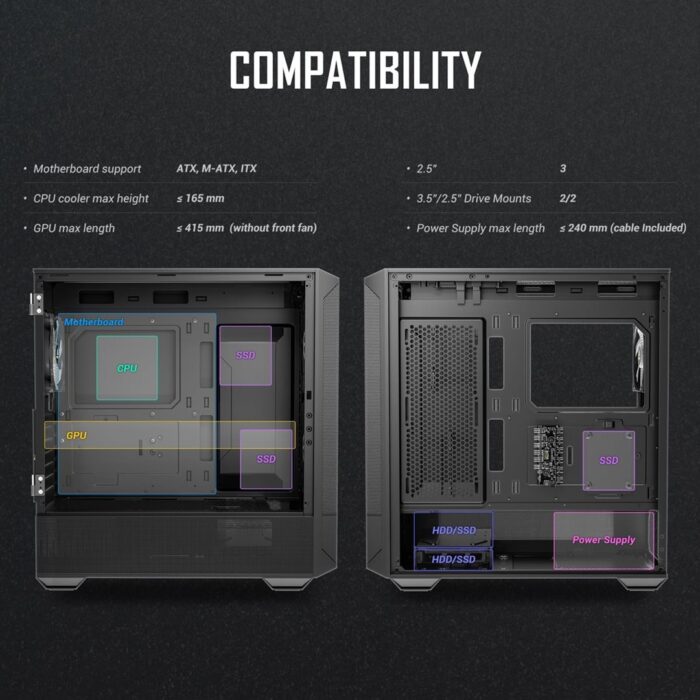 ANTEC NX416L Case, Gaming, Black, Mid Tower, 3 x ARGB Fan - Image 7