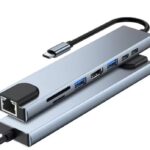 USB Type-C 8-In-1 Hub with HDMI, SD and TF Card Reader, USB 2.0, USB 3.0, USB-C, 4K HDMI, RJ45