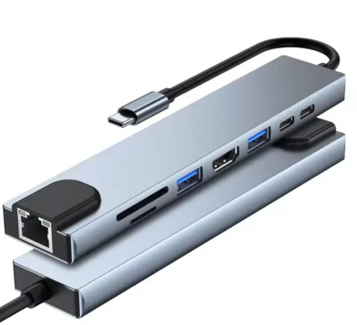 USB C Multifinction Adapter USB Type-C 8-In-1 Hub with HDMI, SD and TF Card Reader, USB 2.0, USB 3.0, USB-C, 4K HDMI, RJ45 - Image 1