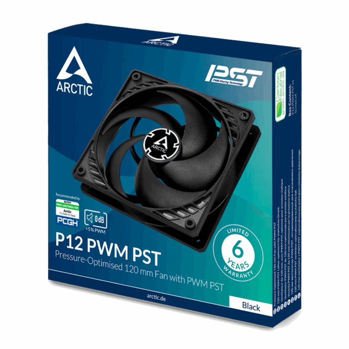 Arctic P12 12cm Pressure Optimised PWM PST Case Fan w/ Cable Splitter, Black, Fluid Dynamic, 200-1800 RPM - Image 3