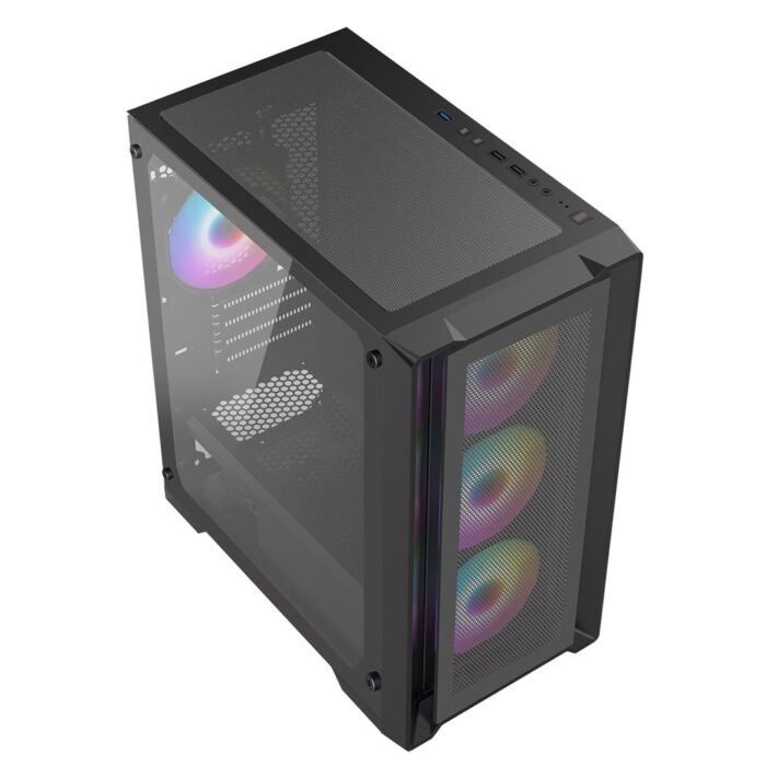 CIT Vento Gaming MATX Case Black 4x 12cm ARGB Fans Hub - Image 4