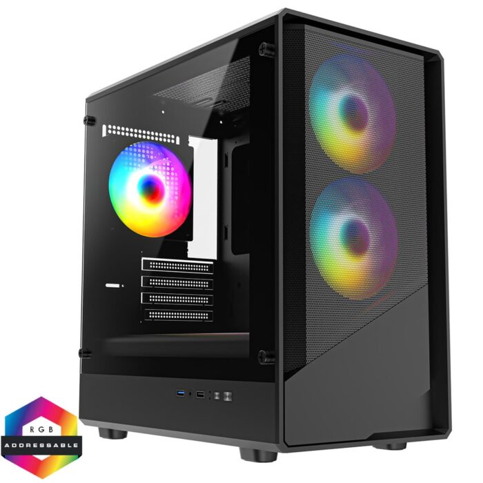 CiT Level 5 CiT Level 5 Micro ATX Mesh Gaming Case 3 x ARGB Fan - Image 1