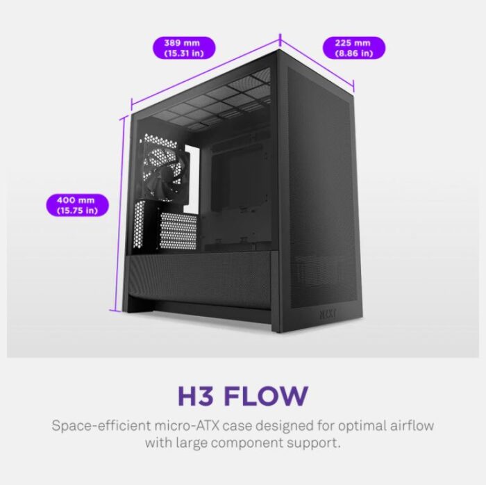 NZXT H3 Flow Mid Tower Case Black (M-ATX/M-ITX) - Image 3