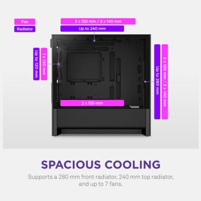 NZXT H3 Flow Mid Tower Case Black (M-ATX/M-ITX) - Image 4
