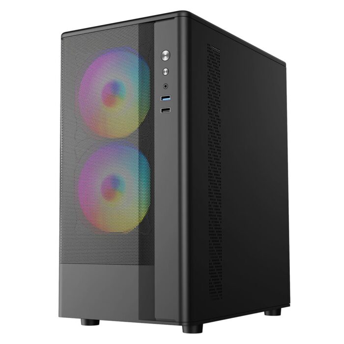 Cit F3M Black Micro-ATX Mesh PC Gaming Case with 3 x 120mm ARGB Fans Included - Image 4