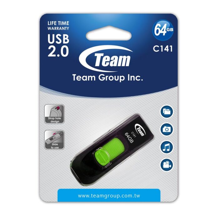 64GB Team C141 USB 2.0 Green USB Flash Drive - Image 1
